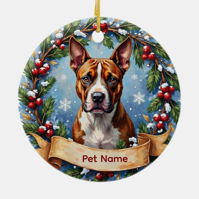 Adorno De Cerámica American Staffordshire Terrier Christmas (Atrás)