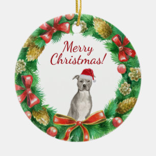 Adorno De Cerámica American staffordshire terrier Perro Feliz navidad