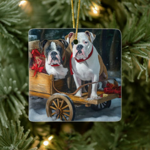 Adorno De Cerámica American Staffordshire Trineo Nevado Navidad