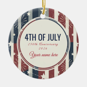 Adorno De Cerámica Americana Vintage Insignia Patriótica del 4 de Jul