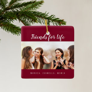 Adorno De Cerámica Amigas para toda la vida foto nombres burdeos