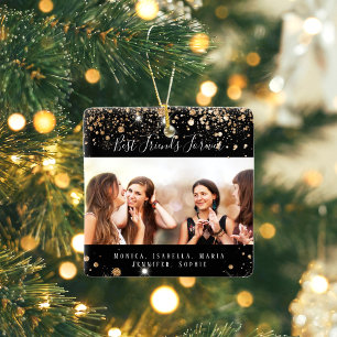 Adorno De Cerámica Amigos de la foto: nombre del purpurina de oro neg