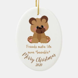 Adorno De Cerámica Amigos de Navidades con fecha personalizado