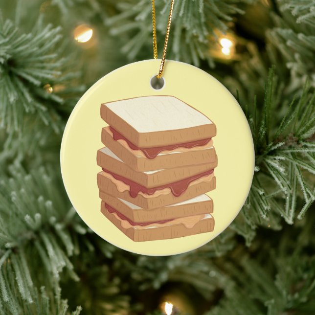 Adorno De Cerámica Amigos de Peanut Butter y Jelly Sandwiches para si (Árbol)