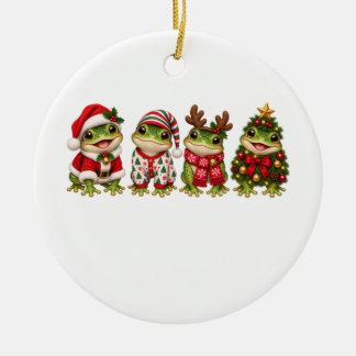 Adorno De Cerámica Amigos de vacaciones de rana de Navidad