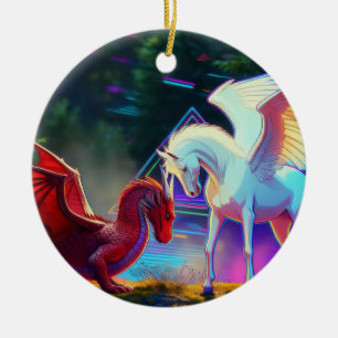 Adorno De Cerámica Amigos del Bosque - Joven Dragón y Joven Pegaso