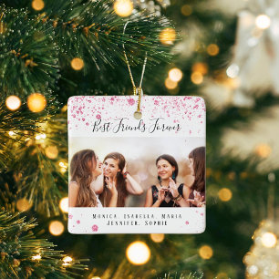 Adorno De Cerámica Amigos siempre nombres de fotos de purpurina rosa 