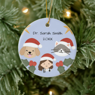 Adorno De Cerámica Amigos Veterinarios Personalizados de Navidad