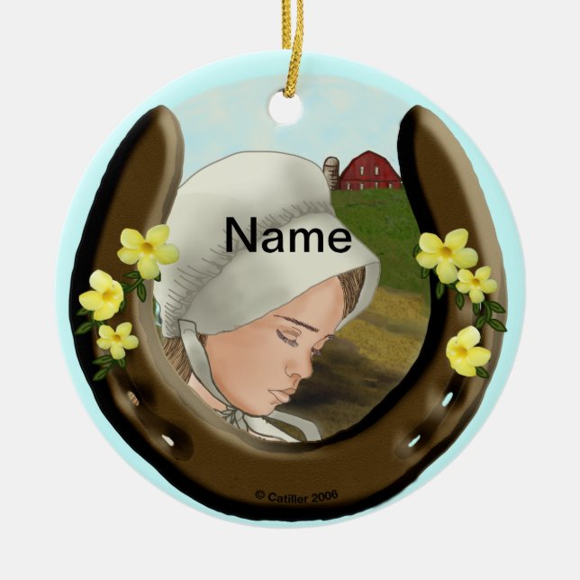 Adorno De Cerámica Amish Horseshoe Chica (Frente)