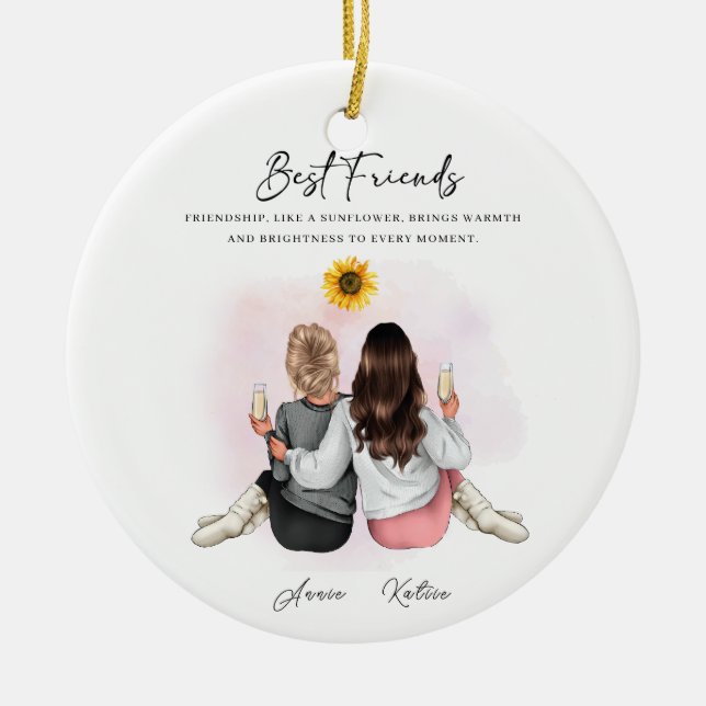 Adorno De Cerámica Amistad Girasol Personalizada: Keepsake Brillante (Frente)