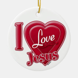 Adorno De Cerámica Amo a Jesús Corazón Rojo
