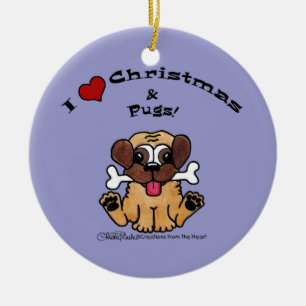 Adorno De Cerámica Amo a los Navidades y a los pugs