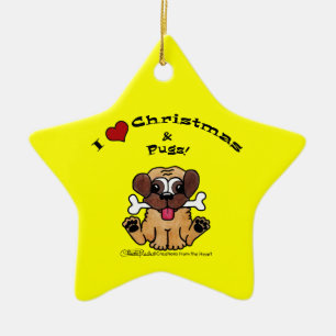 Adorno De Cerámica Amo a los Navidades y a los pugs