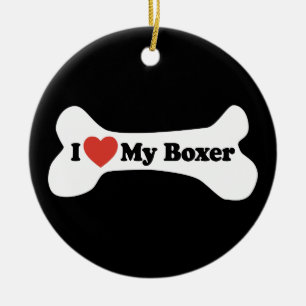 Adorno De Cerámica Amo a mi boxeador - hueso de perro
