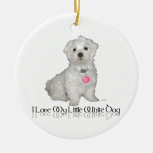 Adorno De Cerámica Amo a mi pequeño perro blanco - Maltés !