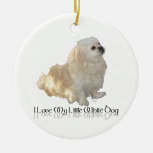 Adorno De Cerámica Amo a mi pequeño perro blanco -Pekín!