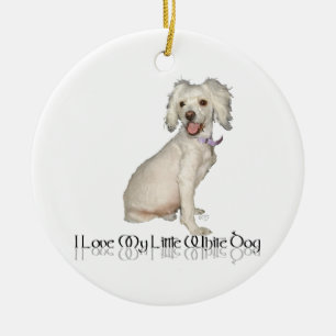 Adorno De Cerámica Amo a mi pequeño perro blanco - Poodle / Bichon Mi
