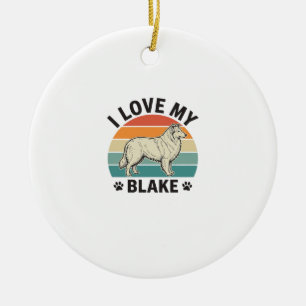 Adorno De Cerámica Amo a mi perro Blake Diseño de grabado retro_1