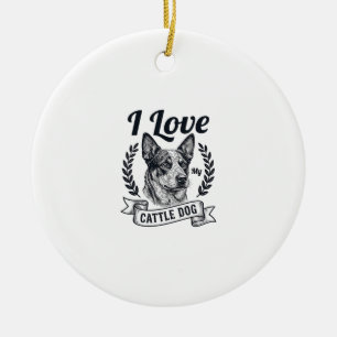 Adorno De Cerámica Amo a mi perro de ganado Diseño de grabado vintage
