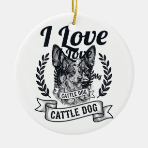 Adorno De Cerámica Amo a mi perro de ganado Diseño de grabado vintage