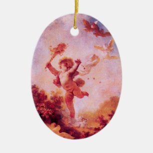 Adorno De Cerámica AMO AL JESTER, CUPIDO MONOGRAMA Corazón de Ruby Ro