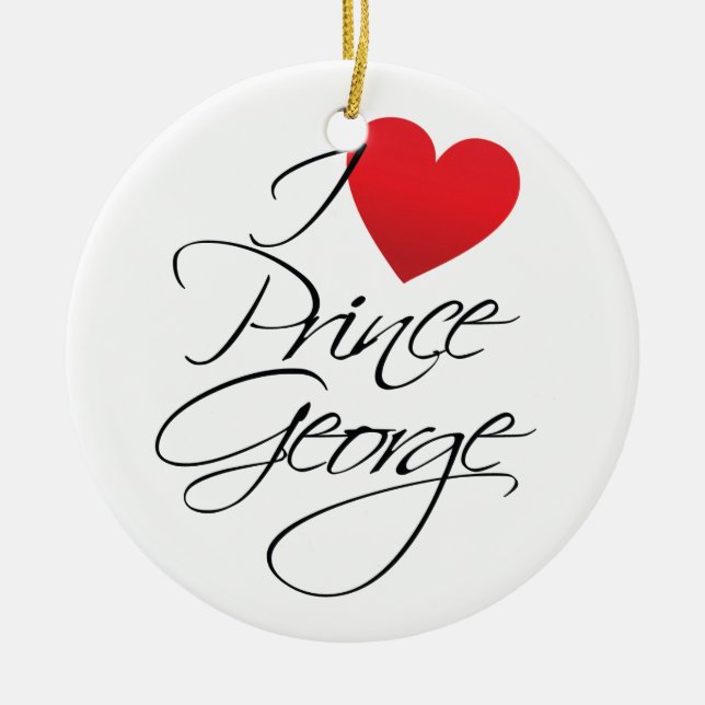 Adorno De Cerámica Amo al príncipe George, corazón rojo (Frente)