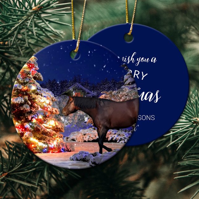 Adorno De Cerámica Amo de caballo árbol de Navidad Noche silenciosa (Horse lover Christmas tree Silent night Ceramic Ornament)