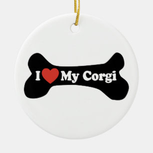 Adorno De Cerámica Amo mi Corgi - hueso de perro