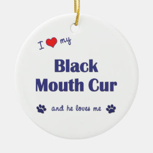 Adorno De Cerámica Amo mi Cur negro de la boca (el perro masculino)