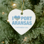 Adorno De Cerámica Amo Port Aransas<br><div class="desc">Me encanta el adorno navideño de Port Aransas con una bonita foto en forma de corazón de la costa de Texas. Las hermosas aguas costeras del océano me hacen feliz en las vacaciones de verano. Un lindo regalo de mantenimiento.</div>