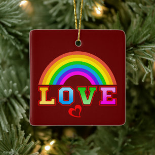 Adorno De Cerámica Amor Arcoiris Colorido Corazón Rojo
