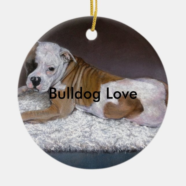 Adorno De Cerámica Amor bulldog. Pintura de Bulldog estadounidense (Frente)