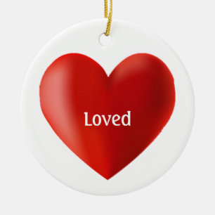 Adorno De Cerámica Amor corazón rojo y caligrafía en blanco