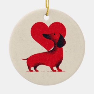 Adorno De Cerámica Amor de Dachshund – Diseño de Corazón de Perro Ado