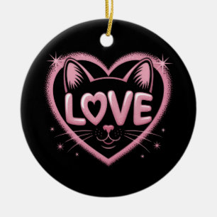 Adorno De Cerámica Amor de gato brillante