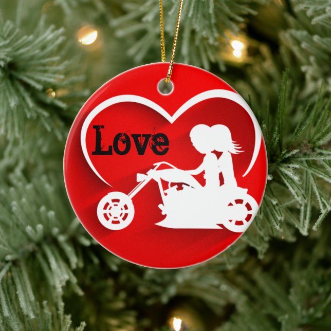 Adorno De Cerámica Amor de motocicleta de pareja personalizada (Árbol)