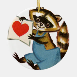 Adorno De Cerámica Amor del mapache del vintage