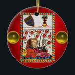 Adorno De Cerámica AMOR ETERNO Gema rojo amarillo<br><div class="desc">Magnífico arte expresivo y colorido. Míatura heráldica medieval de 1200 amantes románticos en un jardín florido con un pájaro blanco, mezclado con brillantes piedras de joya 3D. Fácil de personalizar para la ceremonia boda, invitación nupcial, salven la fecha, gracias, duchas de novias, duchas de compromiso romántico, aniversarios, El día de...</div>