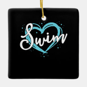 Adorno De Cerámica Amor Natación Equipo De Natación Heart Lover Blue