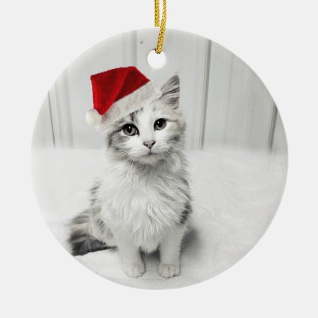 Adorno De Cerámica Amor, nombre Mascota Foto Feliz Navidad Santa Hat (Frente)