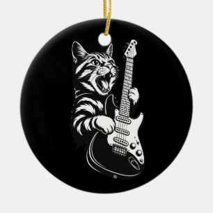 Adorno De Cerámica Amor por Música Genial Gato de Rock Tocando Guit