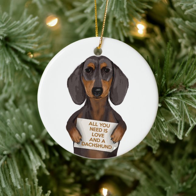 Adorno De Cerámica Amor y Dachshund (Árbol)