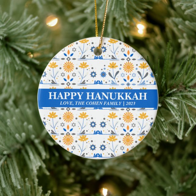 Adorno De Cerámica Amor y luz | Familia Hanukkah simple y elegante (Árbol)