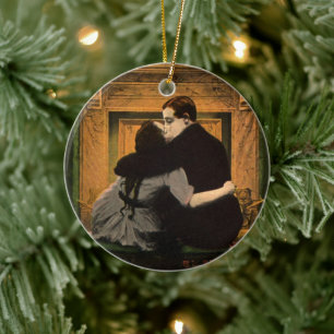 Adorno De Cerámica Amor y romance vintage, beso de chimenea romántica