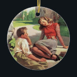Adorno De Cerámica Amor y romance vintage, enamorados de la escuela s<br><div class="desc">Ilustración vintage de amor y romance con una linda pareja joven coqueteando en la escuela. Los adolescentes están sentados con sus libros de texto en algunos escalones a la sombra de los árboles en el campus.</div>
