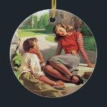 Adorno De Cerámica Amor y romance vintage, enamorados de la escuela s<br><div class="desc">Ilustración vintage de amor y romance con una linda pareja joven coqueteando en la escuela. Los adolescentes están sentados con sus libros de texto en algunos escalones a la sombra de los árboles en el campus.</div>