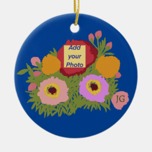 Adorno De Cerámica Añadir el patrón floral fotográfico con el azul in