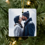 Adorno De Cerámica Añadir la foto de tu pareja a estos Navidades<br><div class="desc">Ornamento navideño personalizado. Añade la foto de tu pareja favorita al frente y personaliza el texto de la parte posterior.</div>