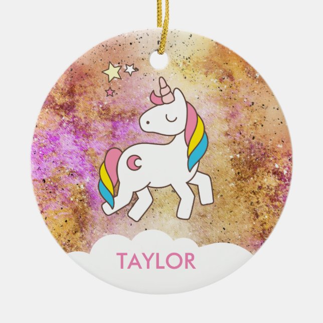 Adorno De Cerámica Añadir su nombre Cute Magical Unicornio Personaliz (Frente)