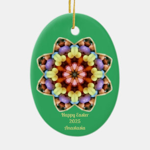 Adorno De Cerámica ANASTASIA ~ HUEVO ORIENTAL ~ Kaleidoscope Verde ~